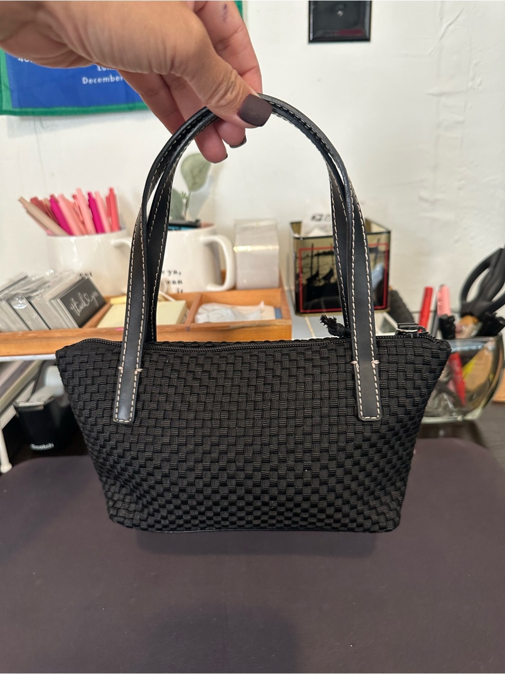 Mini The Sak Black Woven Tote with Silver Accent